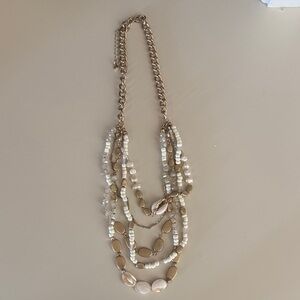 Women’s Gold and White 3 Tier Layered Necklace OS EUC